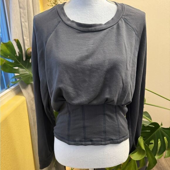 VIMMIA Corsetted L Grey Cropped Soft Long Sleeve Sweatshirt - Picture 1 of 8